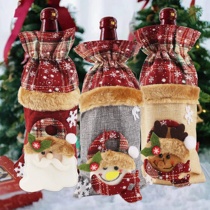 Christmas Wine Bottle Set Golden Velvet Dress Sleeve