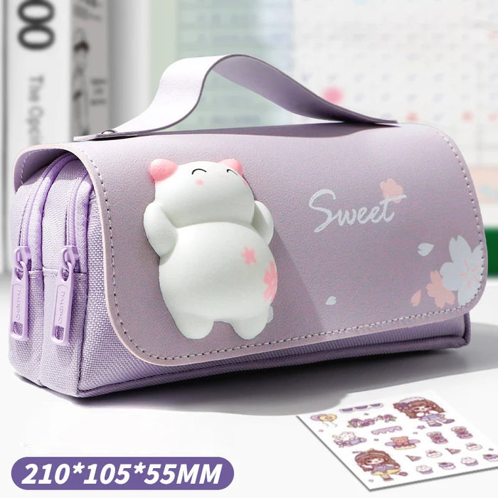 Kawaii Capybara Large Capacity Pencil Case with Stress Relief Function Cute Pens Bag with Pressable Toy for Students Stationery