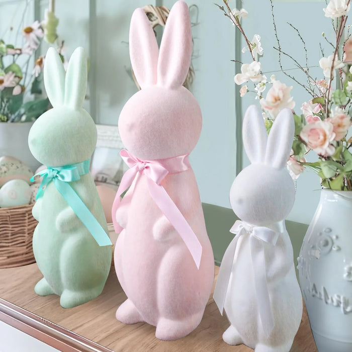 Easter Flocking Ornaments Plush Bunny Spring Decoration Scene Arrangement Gift Detachable Easter Bunny Ornament Easter Gift
