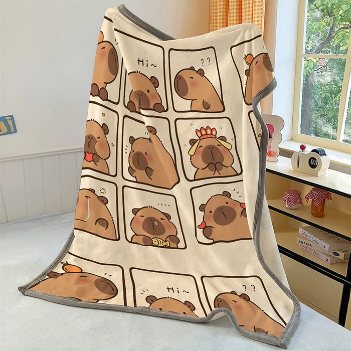 YanYangTian 2024 New Capybara Thin blanket sofa cover bedding Cute puppy print Autumn Winter warm comforter Home and decoration