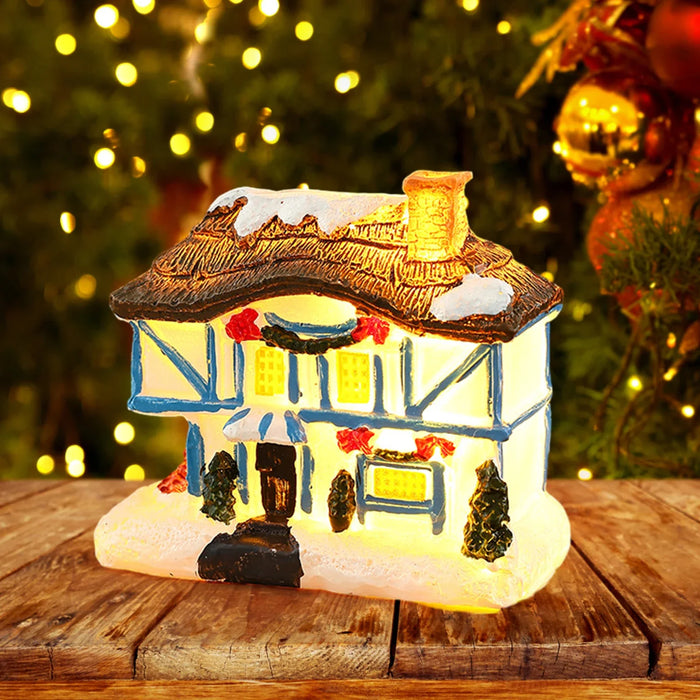 Resin Snowy Winter Town Christmas Village Figurines for Home Desktop Ornaments