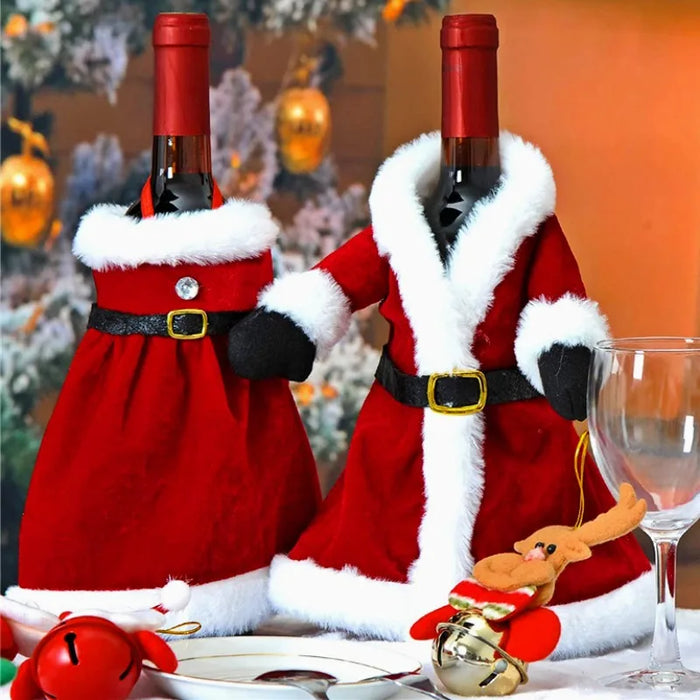 Christmas Wine Bottle Set Golden Velvet Dress Sleeve