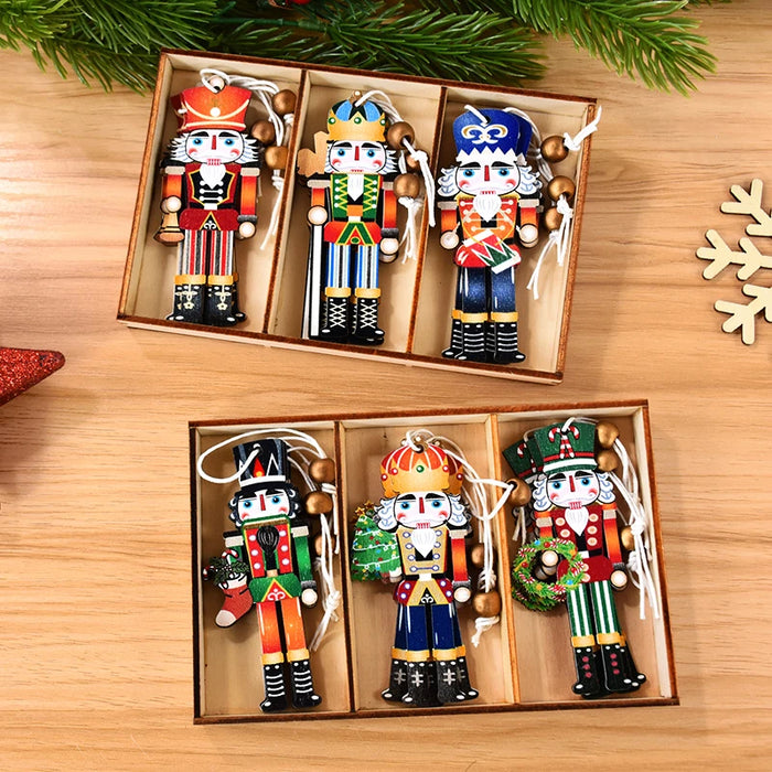 9pcs Christmas Nutcracker Soldier Wooden Pendant Xmas Tree Hanging Ornament
