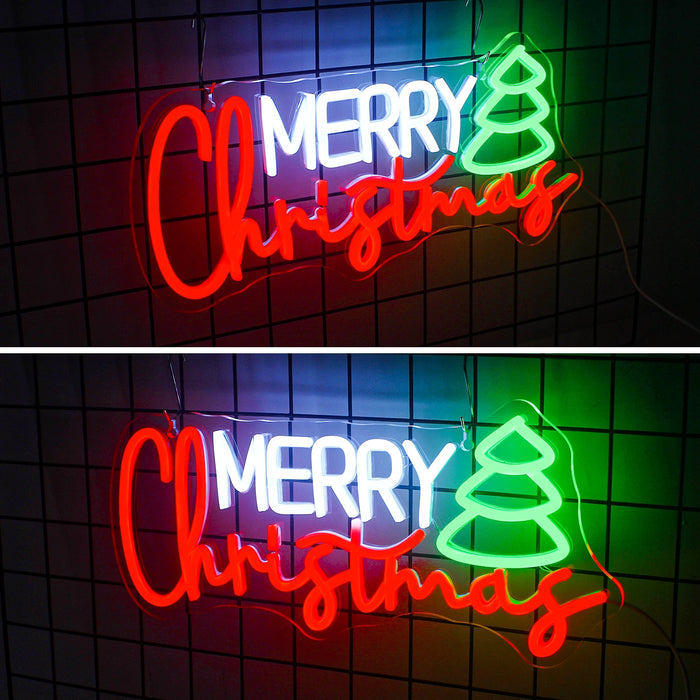 Merry Christmas Neon Sign Christmas Hat Dimmable LED Sign