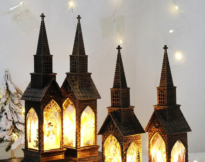 Christmas Light Up Church Decorative Battery Operated Lantern