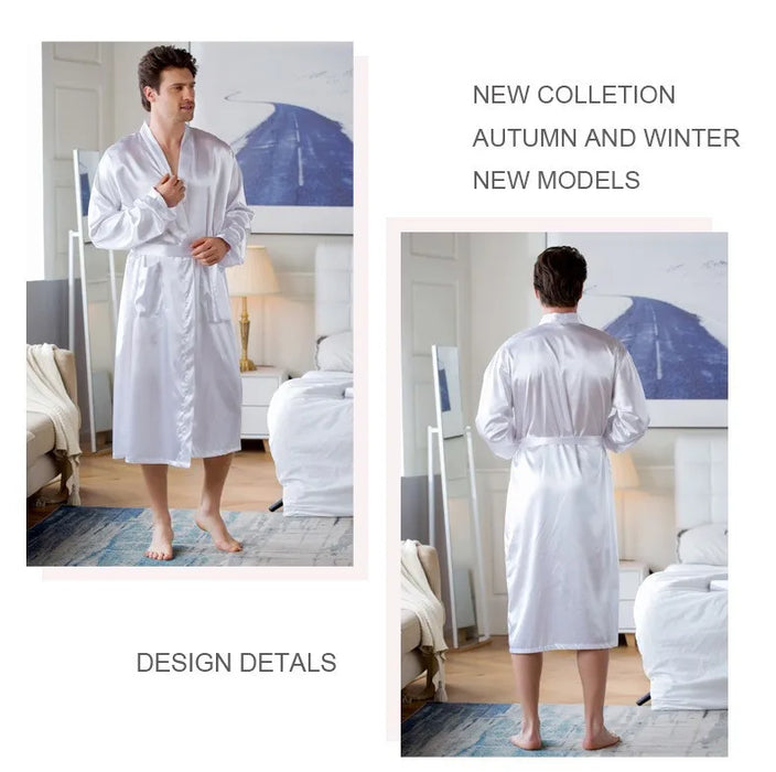 Summer New Men's Ice Silk Bathrobe Robe Men's Pop-Up Section of the Long Section of Cardigan Robe Pajamas Pajamas Home Clothing