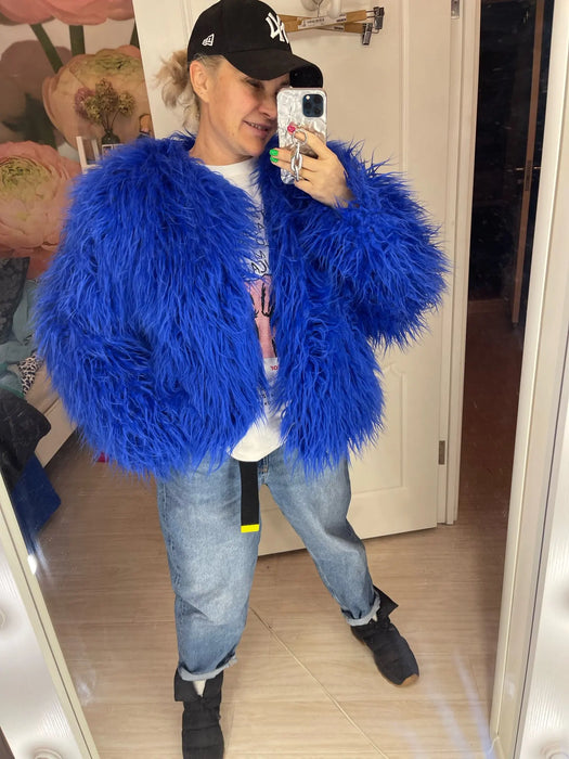 Fur Coats Women Fashion Pink Faux Fur Coat Elegant Thick Warm