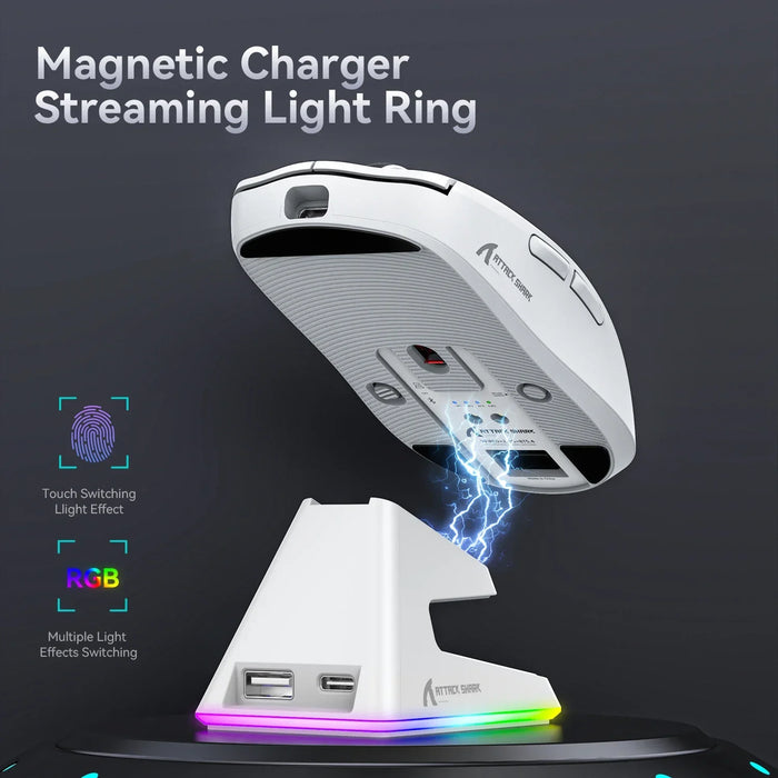 Attack Shark X6 PAW3395 Bluetooth Mouse,Tri-Mode Connection,RGB Touch Magnetic Charging Base