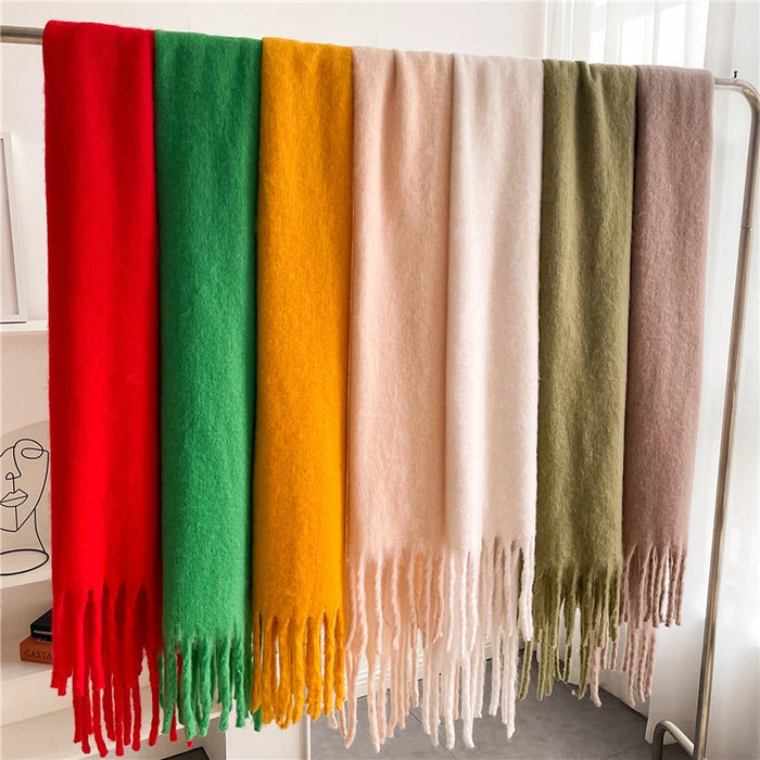 Winter Scarf for Women Cashmere Warm Solid Pashmina Blanket Wraps Female Thick Soft Bufanda Big Tassel Shawl Long Poncho Echarpe