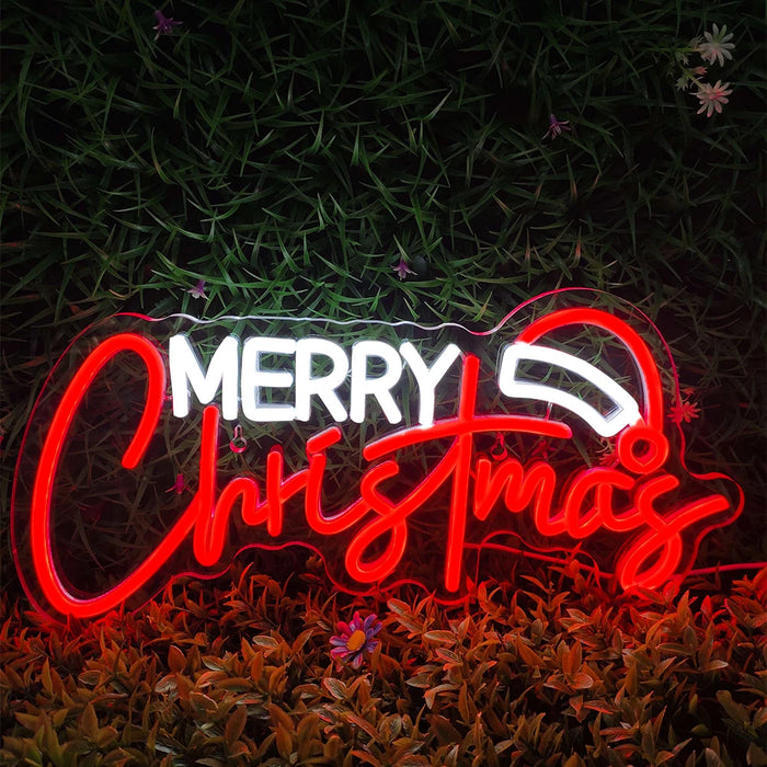 Merry Christmas Neon Sign Christmas Hat Dimmable LED Sign