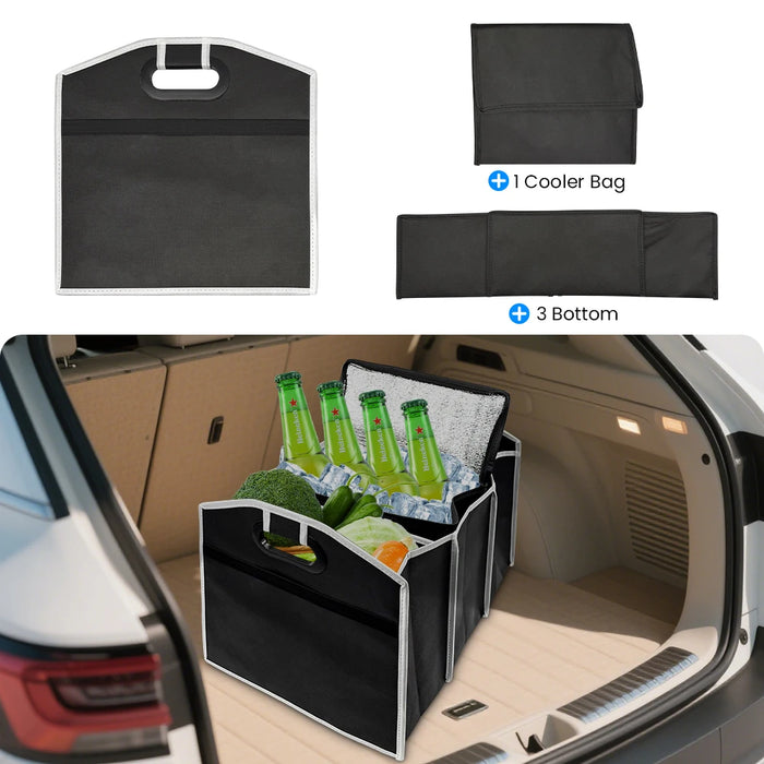 2 in 1 Car Storage Box with Insulated Cooler Bag Non-Woven Foldable Organizer Multi-Layer Thermal Tote Car Organizer