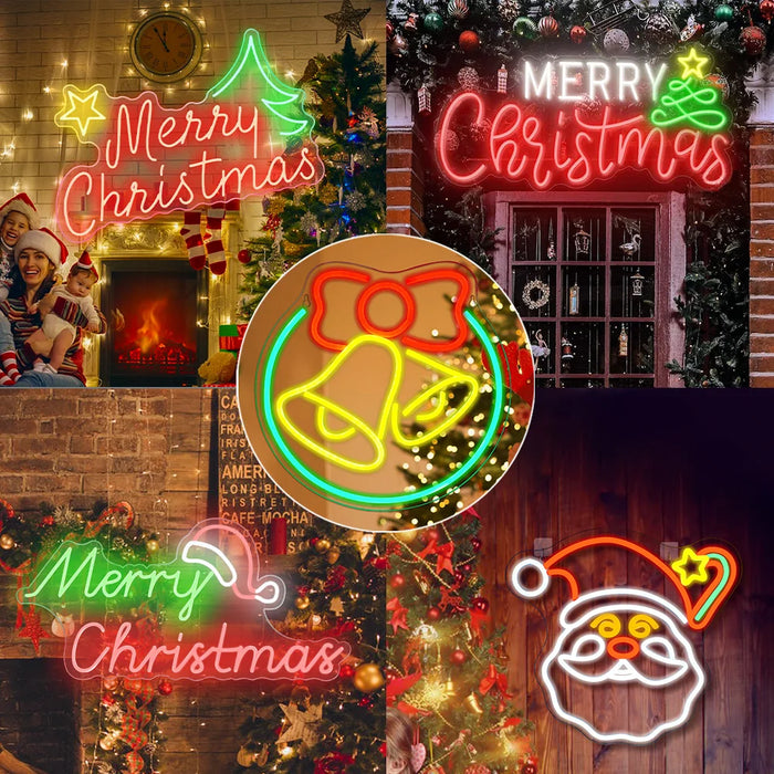 Merry Christmas Neon Sign Christmas Hat Dimmable LED Sign