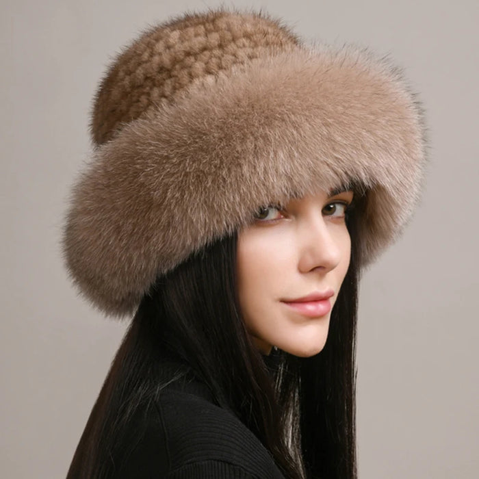 New Women Winter Luxury Knitted Real Mink Fur Bomber Hat Natural Warm Fox Fur Cap Girls Quality Soft 100% Genuine Mink Fur Hats