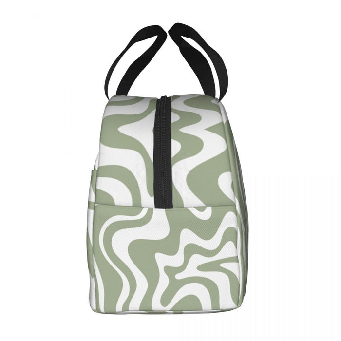 Geometric Liquid Swirl Abstract Pattern In Sage Green Insulated Lunch Bag