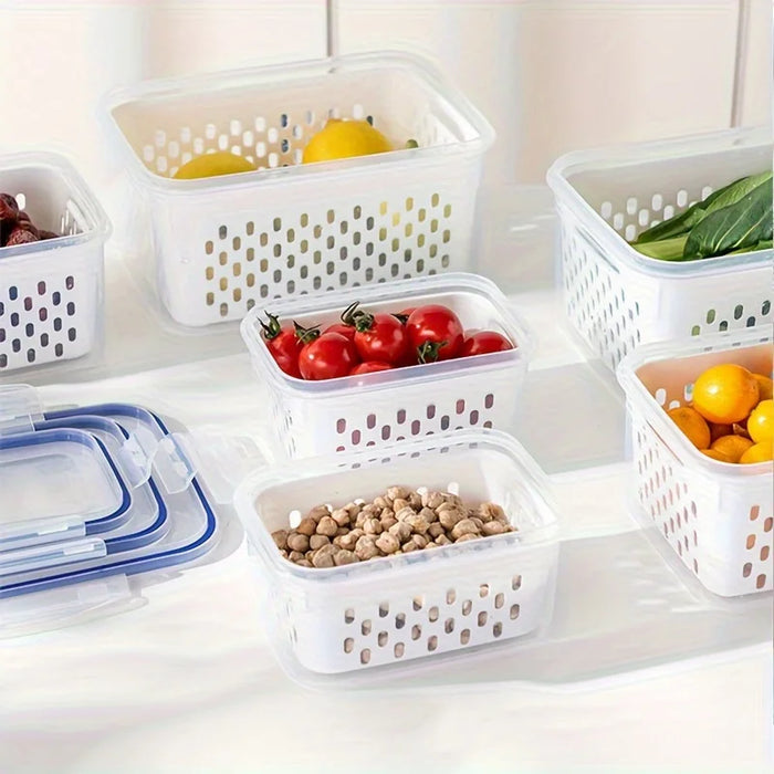 Kitchen Cover Refrigerator Frozen Fresh Food Sealed Fresh-keeping Box Fruit and Vegetable Drain Plastic Storage Box