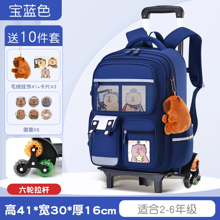 Capybara Children Cartoon School Backpack with Wheels Students Bags for Girls Boys Trolley  Schoolbag Rolling Wheeled Backpacks