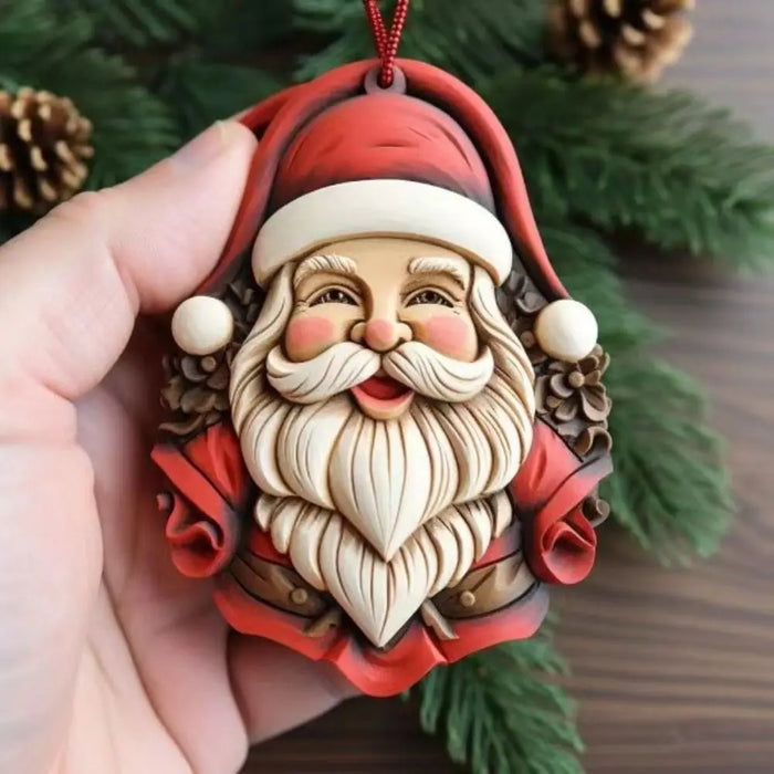 Colorful 2D Santa Hanging Ornament Santa Claus Cartoon Christmas Tree Pendant