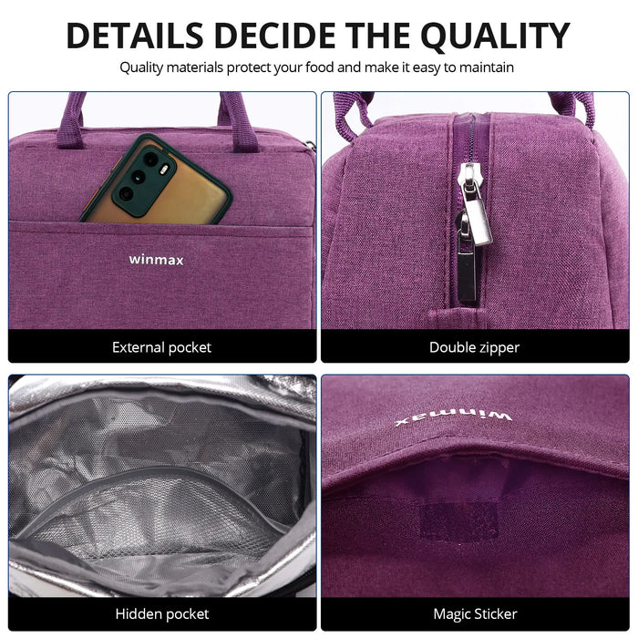 Lunch Box Thermal Bag Portable Waterproof Durable Wide Opening