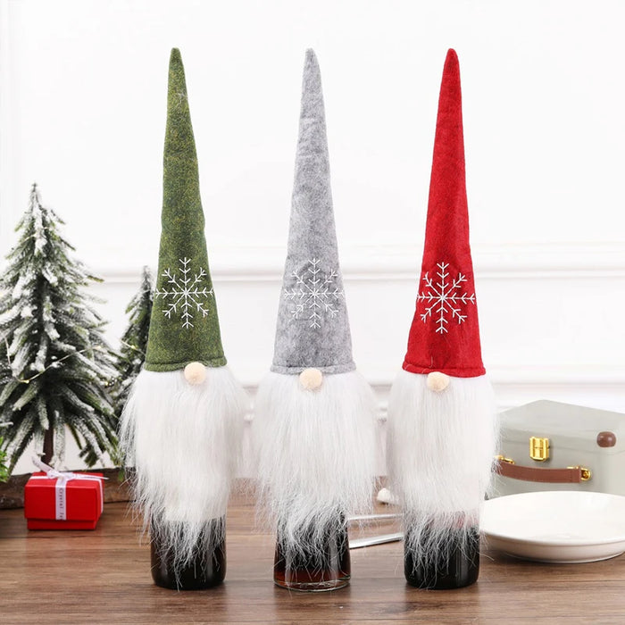 Christmas Wine Bottle Set Golden Velvet Dress Sleeve