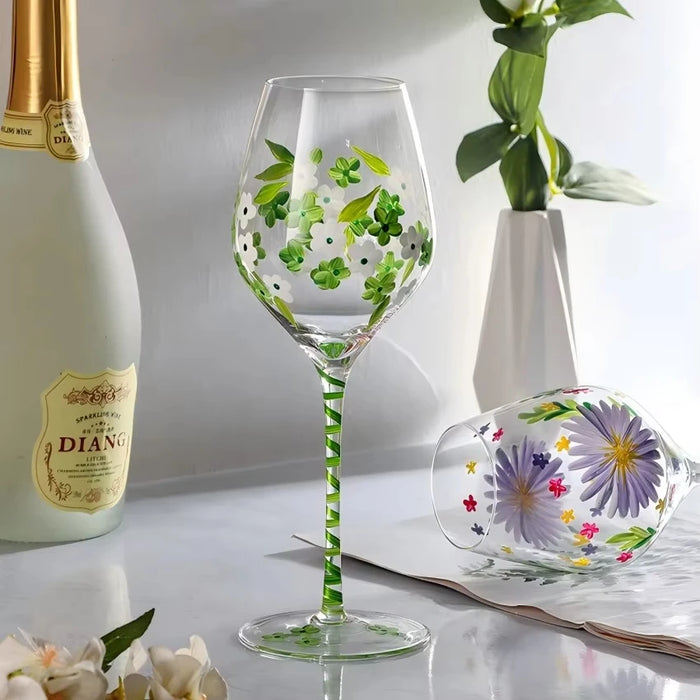 1 Piece Hand Painted Glass Goblet Cup Creative Red Wine Glasses Whisky Cup Flower Painted Stemware for Wedding Party Events
