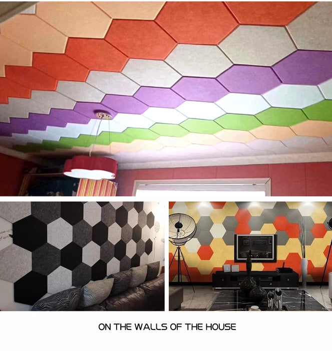 12 Pcs Hexagon Polyester Acoustic Panel Sound Proof Soundproofing Wall Panels Wall Decor For Kids Rooms Nursery Office Stickers