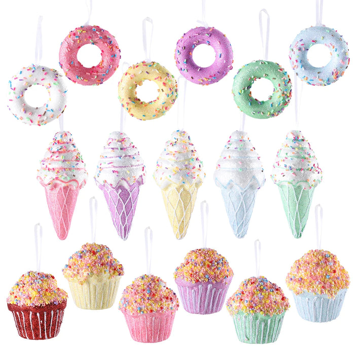 Mix Cute Candy Donuts Cupcake Ice Cream Cone Christmas Ornaments