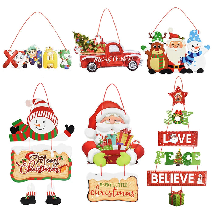 Christmas Door Hanging Paper Ornament Santa Claus Pendants