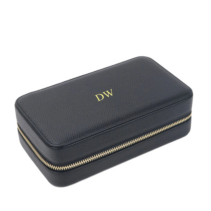 Personalized Emboss Gold Name Pebble Leather Jewelry Storage Box