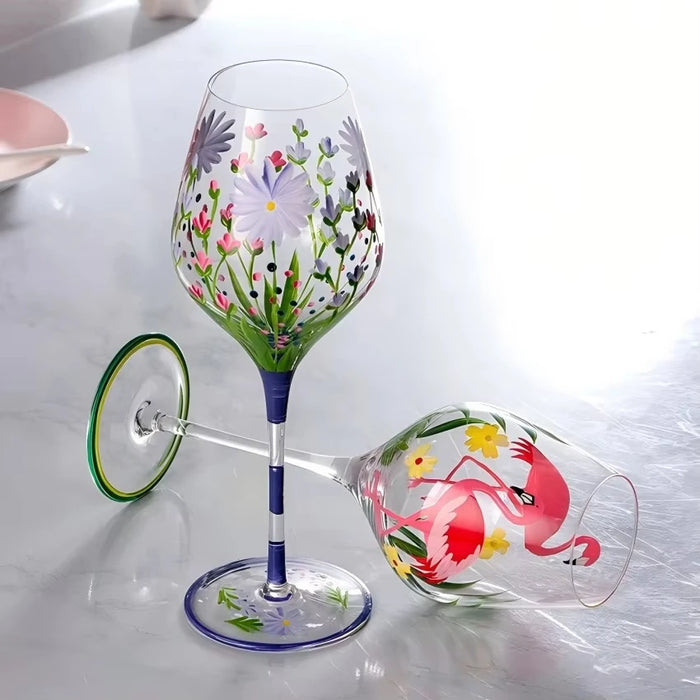 1 Piece Hand Painted Glass Goblet Cup Creative Red Wine Glasses Whisky Cup Flower Painted Stemware for Wedding Party Events