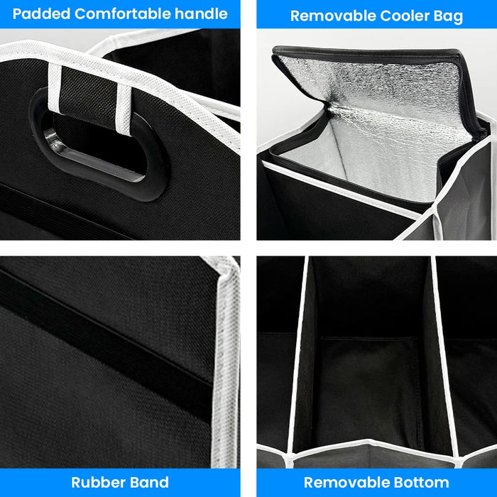 2 in 1 Car Storage Box with Insulated Cooler Bag Non-Woven Foldable Organizer Multi-Layer Thermal Tote Car Organizer