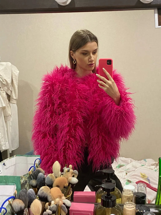 Fur Coats Women Fashion Pink Faux Fur Coat Elegant Thick Warm