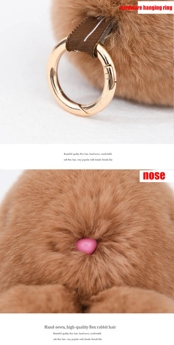 Fluffy Cute Bunny 18CM Real Fur Keychain Rex Rabbit Pom Pom Gift Toy Doll Women Bag Pendant Charm Car Key Keyring Metal ring