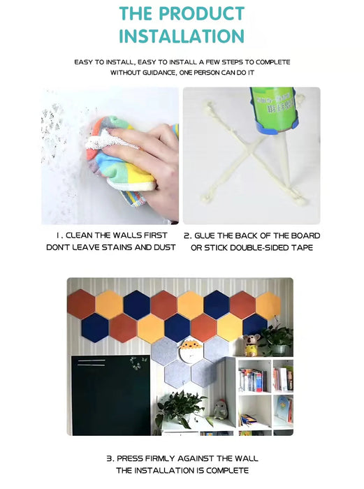 12 Pcs Hexagon Polyester Acoustic Panel Sound Proof Soundproofing Wall Panels Wall Decor For Kids Rooms Nursery Office Stickers