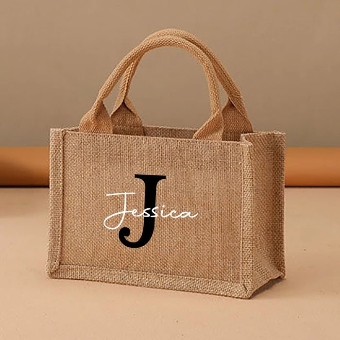 Personalized Name Large Jute Handbag Tote Bag