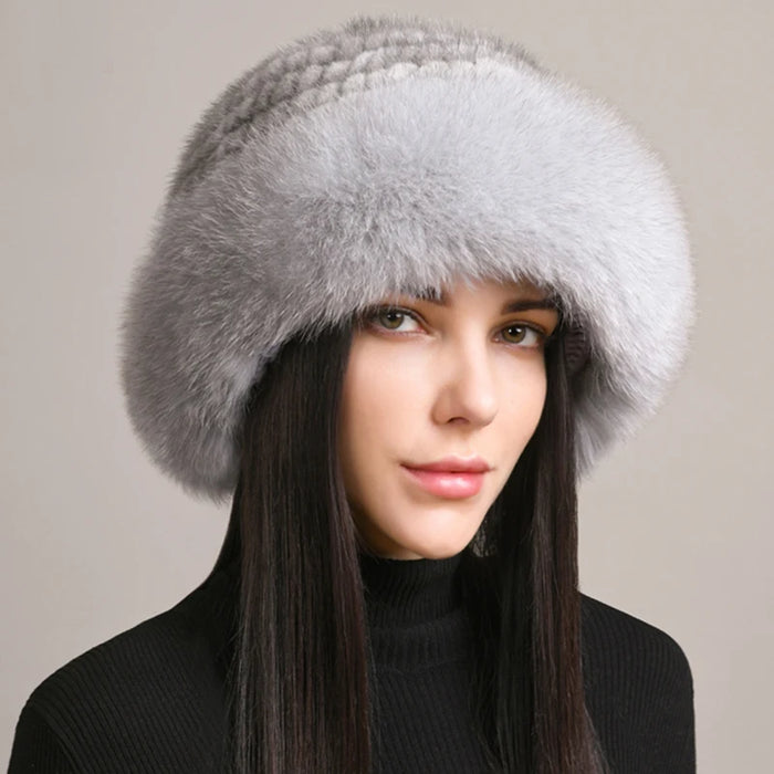 New Women Winter Luxury Knitted Real Mink Fur Bomber Hat Natural Warm Fox Fur Cap Girls Quality Soft 100% Genuine Mink Fur Hats