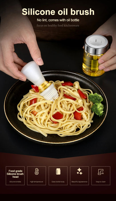 Silicone Oil Brush Bottle Kitchen BBQ Oil Brush Dispenser Not-leaking Barbecue Grill Honey Liquid Baking Pastry Pancake Brush