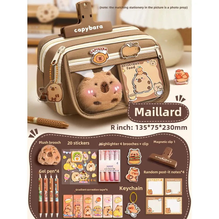Capybara 9-layer large capacity pencil case, large capacity pencil case flip cover stationery pencil case stationery storage bag