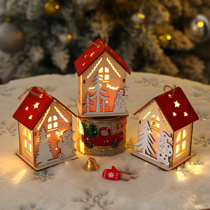 Wooden House Pendant Snowman Elk Santa Claus House Lighting Cabin