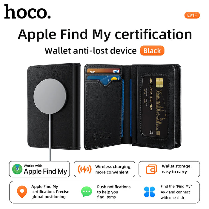 HOCO E91F Smart Anti-lost Card Holder With Wireless Charging Wallet Tracker Use with Apple Find My APP Locator for Travel Purse