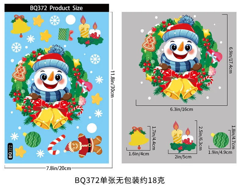 Santa Claus Reindeer Window Glass Stickers Snowman Snowflake