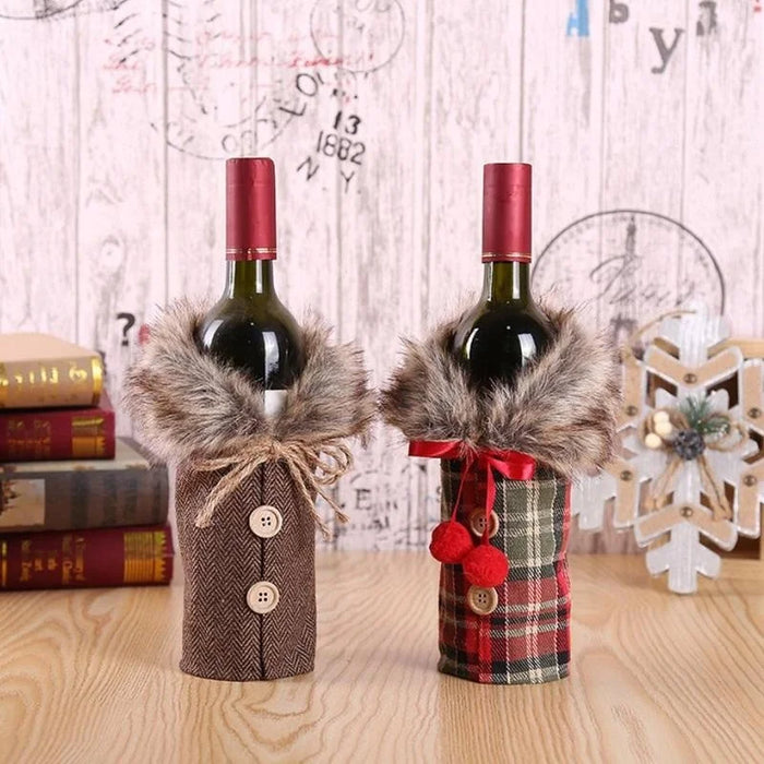 Christmas Wine Bottle Set Golden Velvet Dress Sleeve