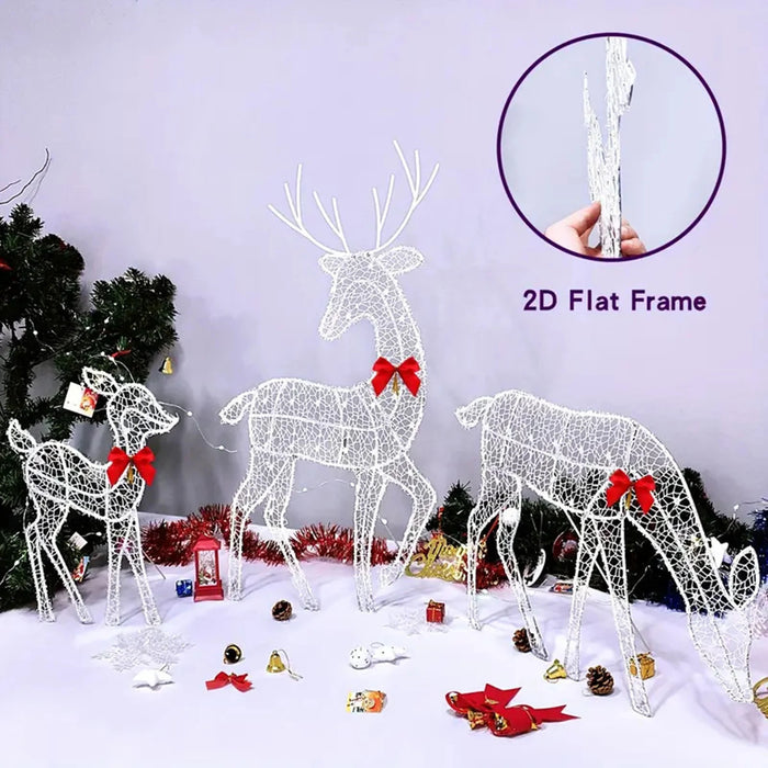 Metal Frame Reindeer Decor Glowing Christmas Deer Ornament Set with Led Lights