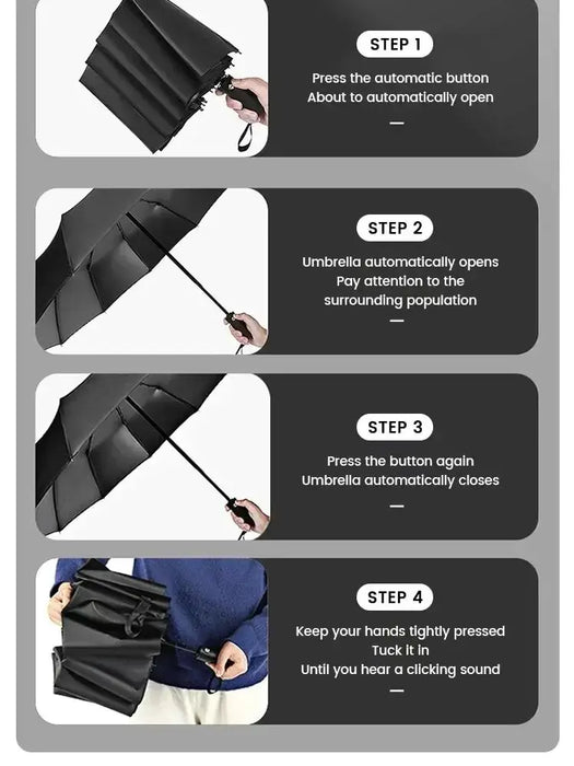 12 Bone Black Glue Fully Automatic Folding Umbrella