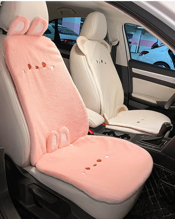 Plush Cute Cartoon Car Seat Cushion Pad Full Set Breathable Four Seasons Car Seat Cover Anti Slip Interior Accessories Universal