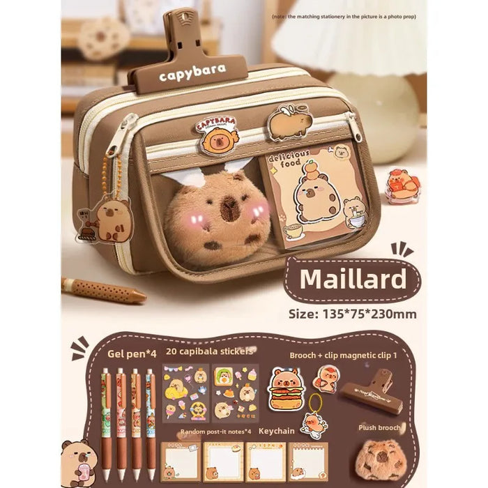 Capybara 9-layer large capacity pencil case, large capacity pencil case flip cover stationery pencil case stationery storage bag