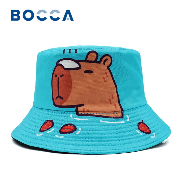 Bocca Cartoon Capybara Bucket Hat Animal Printing Pattern Fisherman Hats Cute Double Sides Panama Cap Sunscreen Caps New Style