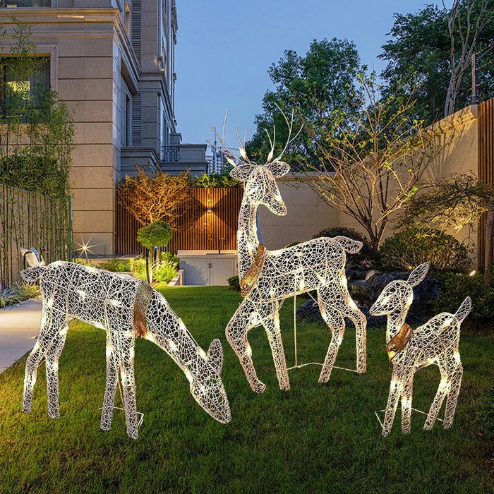Metal Frame Reindeer Decor Glowing Christmas Deer Ornament Set with Led Lights