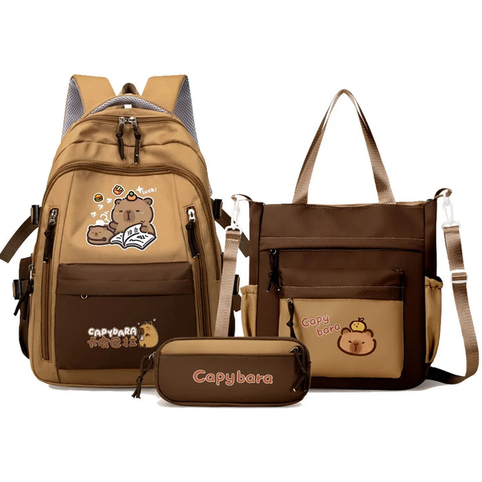 Kawaii Capybara School Backpack for Girls School Bags Set Casual Daypack Teens Girls Book Bag Children Schoolbag Travel Backpack
