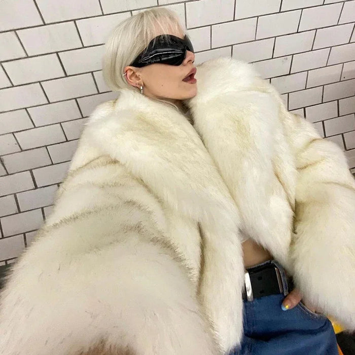 Luxury Brand Runway Fashion Gradient Cropped Fluffy Fur Jacket Coat