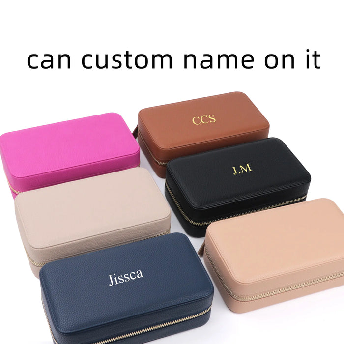 Personalized Emboss Gold Name Pebble Leather Jewelry Storage Box